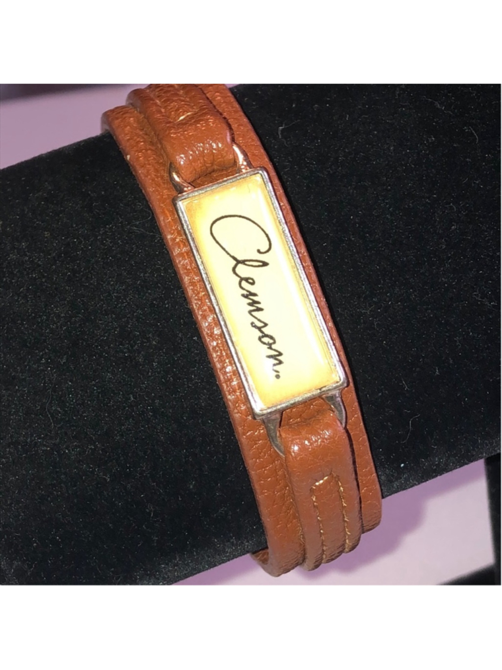 Brown Leather Wrap Bracelet with Clemson Plate